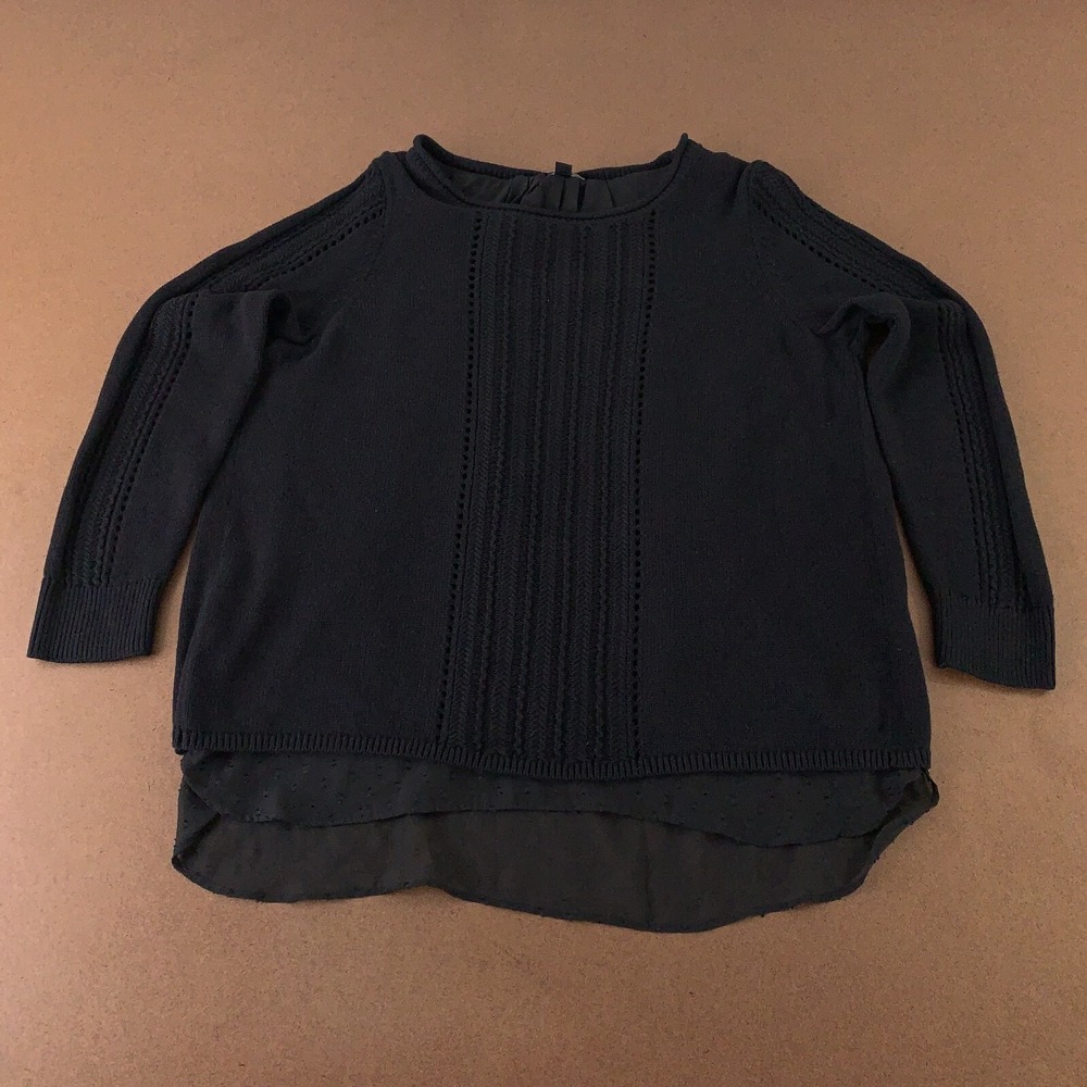 Lucky Brand Womens Size XL Black Knit Lightweight High Low Pullover Sweater